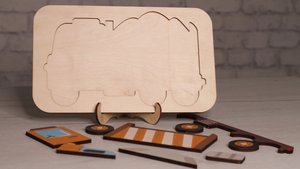 Деревянный пазл - вкладыш с красками по номерам "Самосвал" | СМЫСЛ в том, чтобы творить!