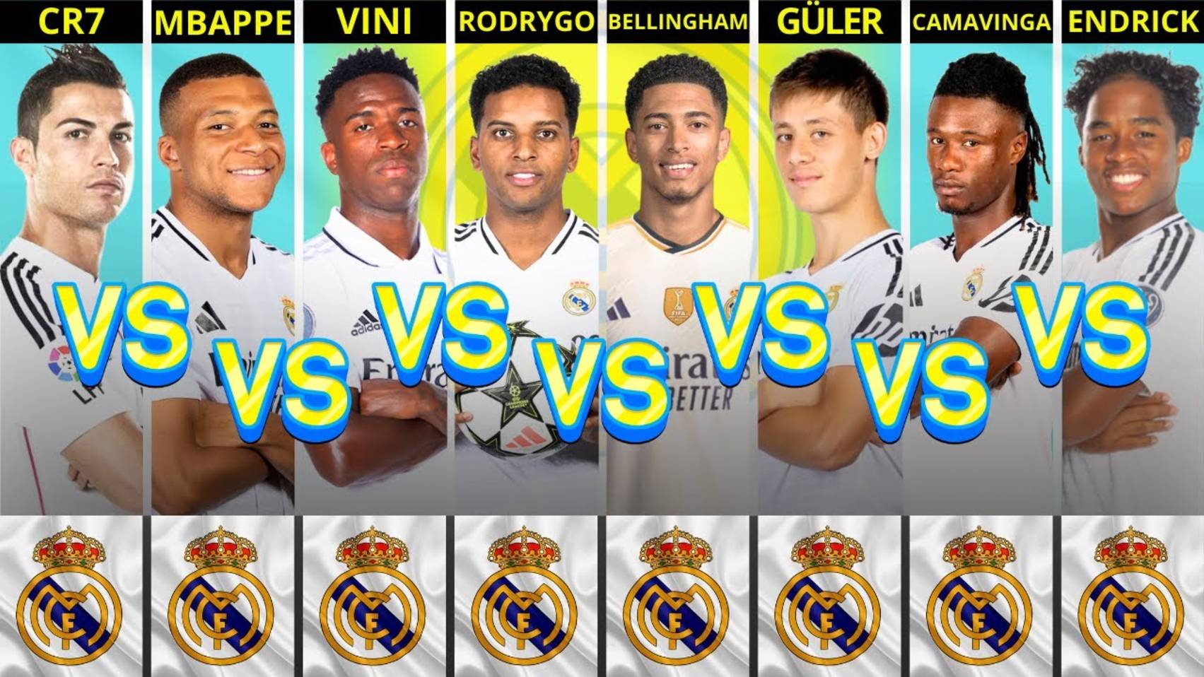 Comparison Ronaldo vs Mbappe vs Vinicius vs Bellingham vs Rodrygo vs Guler vs Camavinga vs Endrick смотреть онлайн