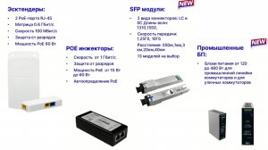 Экстендеры, POE инжекторы, SFP модули, промышленные БП TRASSIR