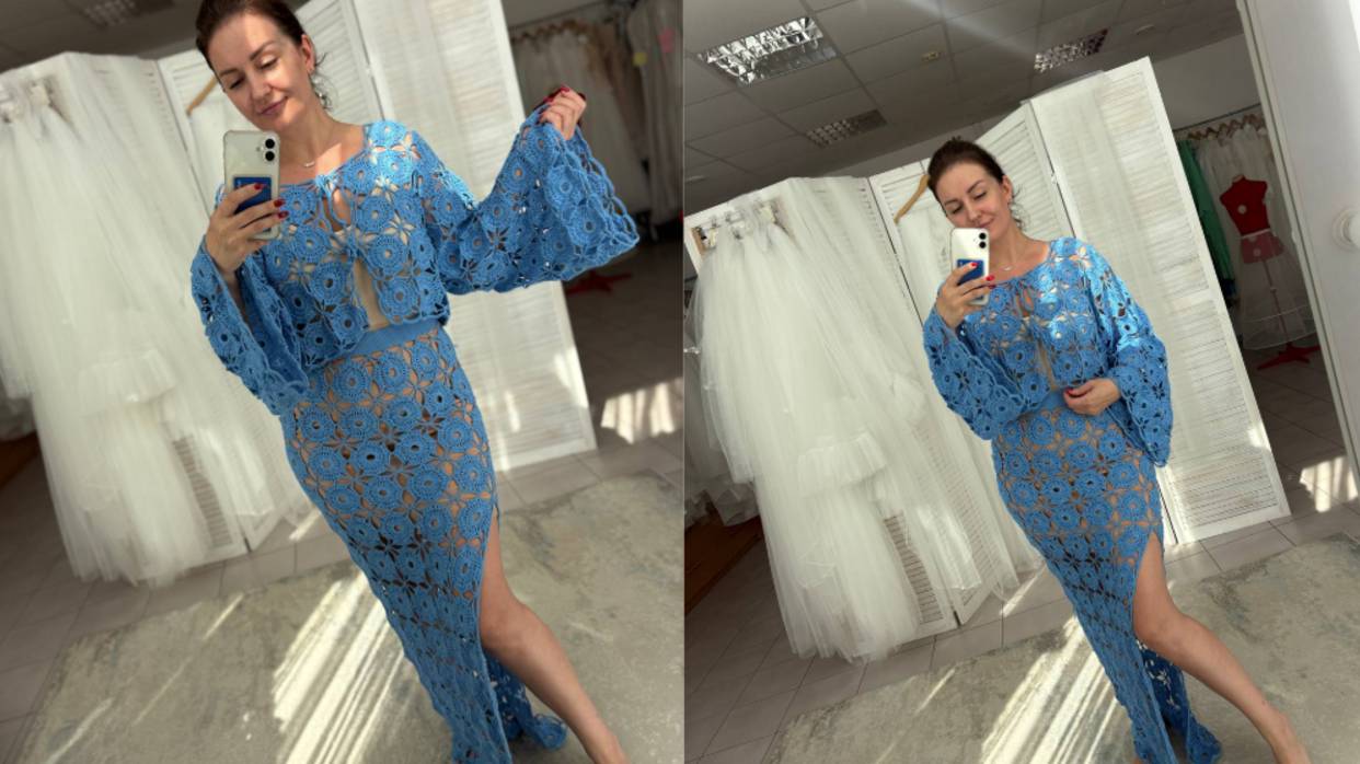 Голубой ажурный костюм крючком. Вязание для души смотреть онлайн