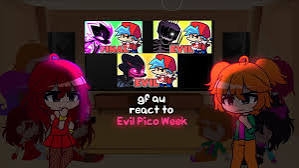 gf au react to EVIL pico vs bf |full week | gya gacha