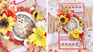 Как я собираю осеннюю открытку с ежиком и цветами🍁 Осенние идеи своими руками 🥰 Скрапбукинг