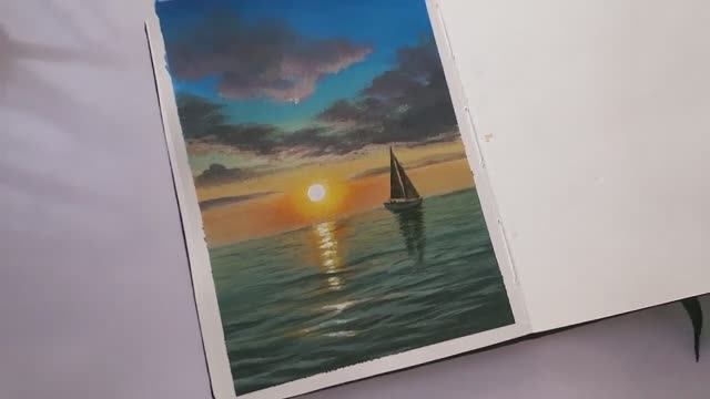 Нарисуем парусник в море на закате / Акриловая живопись смотреть онлайн