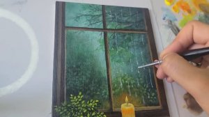 Дождливый вечер за окном / Уютная композиция акрилом