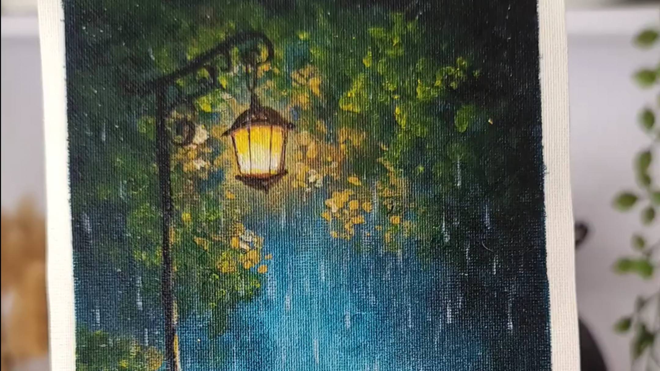 Вечерний пейзаж акрилом. Таинственная тропинка с фонарем. смотреть онлайн