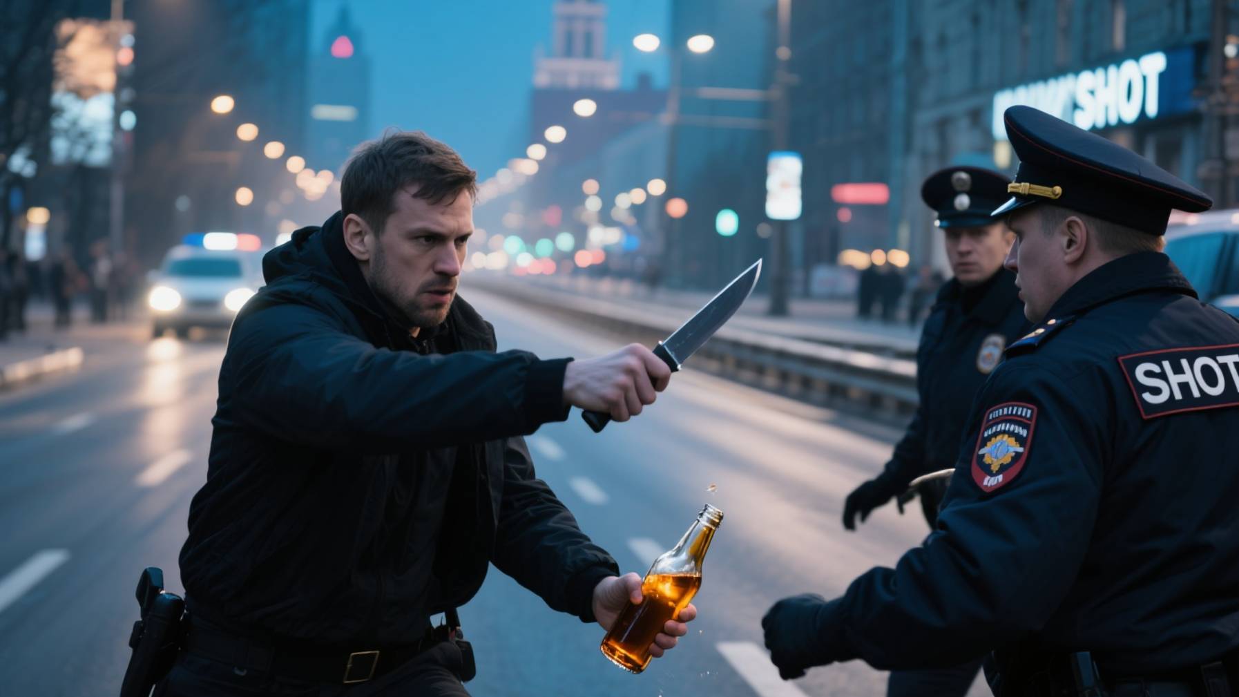 Нападение с ножом и коктейлем Молотова на полицейских в Москве смотреть онлайн