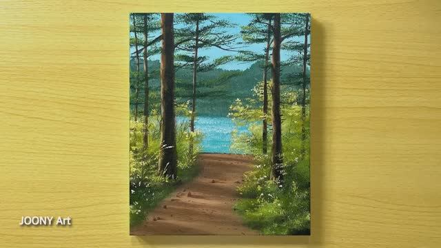 Ясный день на берегу лесного озера / Акриловая живопись для начинающих смотреть онлайн