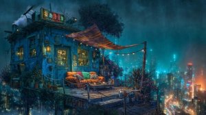 🌂 Дождь и эмбиент-музыка из Секретного дома-башни над Неоновым городом