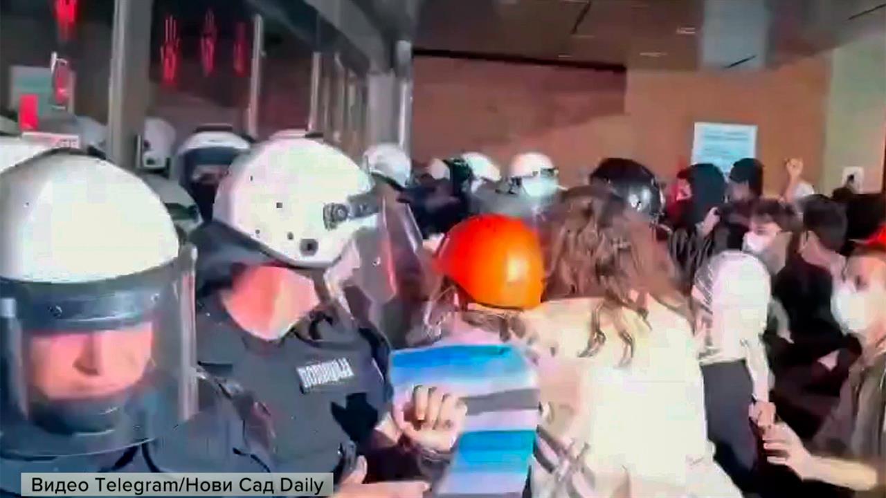 В сербском Нови-Саде несколько сотен протестующих напали на полицейских