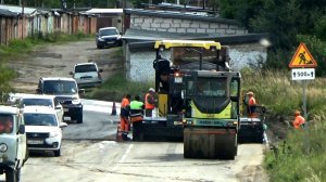 Ремонт участка дороги на Железнодорожной улице в городе Вязники. Съемка 28.08.2025