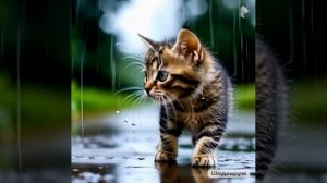 котик под дождиком