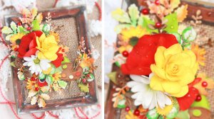 ОТКРЫТКА с осенней композицией из цветов, листиков и других интересных  элементов / СКРАПБУКИНГ