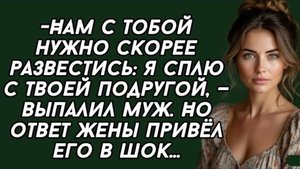 -Нам с тобой нужно скорее развестись я сплю с твоей подругой, — выпалил муж._. Слушать историю
