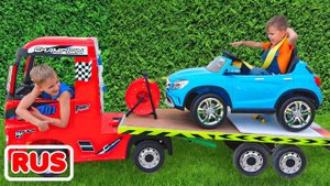 Влад и Ники. Ники играет в магазин машин и катается на детском эвакуаторе! Веселое видео для детей!