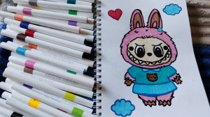 Раскрашиваю лабубу labubu акриловыми маркерами, раскраска лабубу
