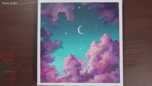 Картина с розовыми облаками / Акриловая живопись