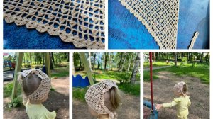 Вязаная ажурная косынка крючком. подходит как взрослому так и ребенку. схема, параметры, пряжа.