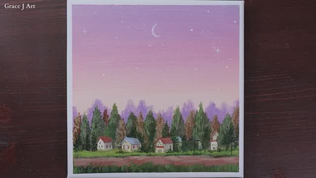 Чудная деревушка в нежных тонах / Акриловая живопись для начинающих смотреть онлайн