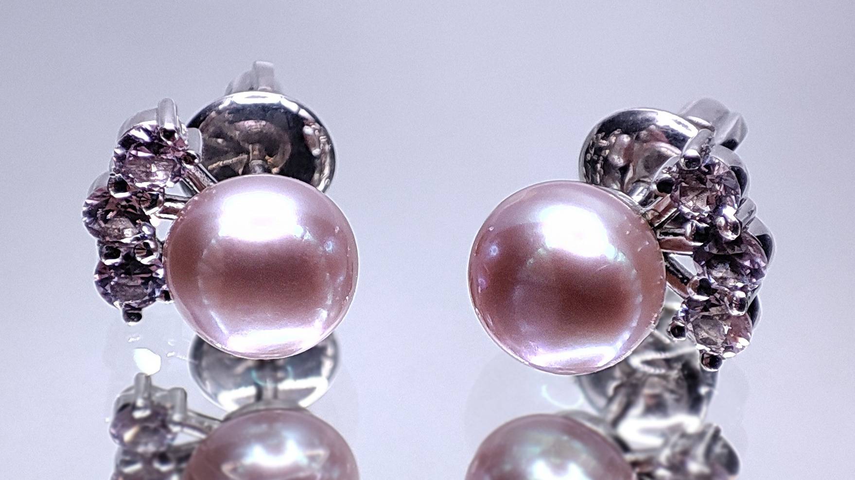 Серьги-пусеты с камнями Жемчуг, Сапфир