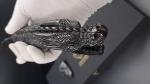 Нож из обсидиана гравировка Дракон 38 см