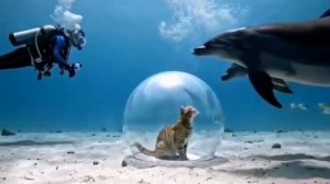 Кот под водой