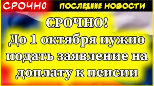 Срочная новость! До 1 октября нужно подать заявление на доплату к пенсии