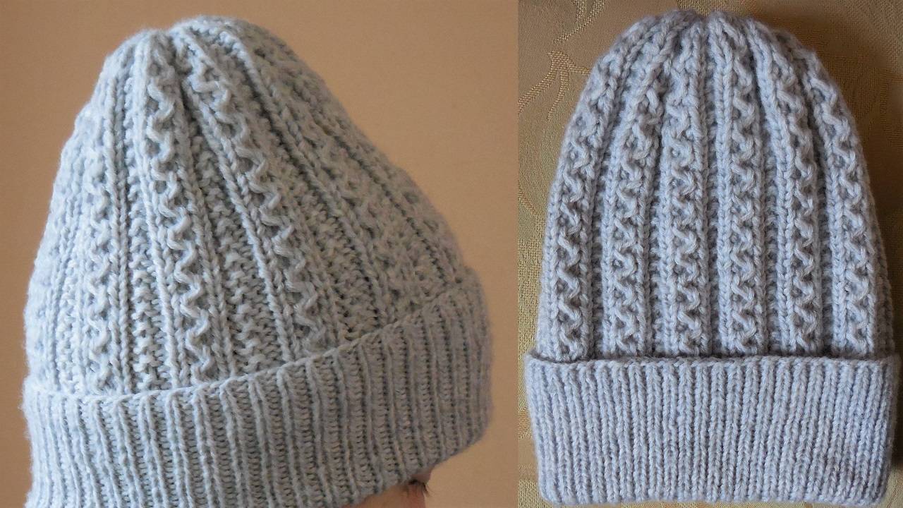 ОБЪЕМНАЯ ТЕПЛАЯ ВЯЗАНАЯ ШАПКА СПИЦАМИ С ОТВОРОТОМ. ПОДРОБНЫЙ ПОПЕТЕЛЬНЫЙ МАСТЕР-КЛАСС смотреть онлайн