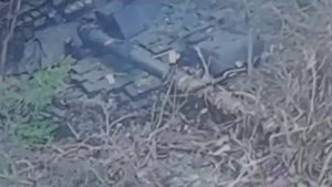 Сгорел ещё один тщательно замаскированный танк противника.