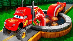 Машинки ПРЫГАЮТ в ПОРТАЛЬНУЮ яму Coca-Cola и ПРЕВРАЩАЮТСЯ в грузовики! | Маккуин и мама в BeamNG