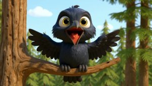 Ворона и лисица. Басня Крылова. AI.