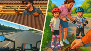 Доделали крышу, на мото на работу, на роликах с детьми / 35 неделя 2025 года