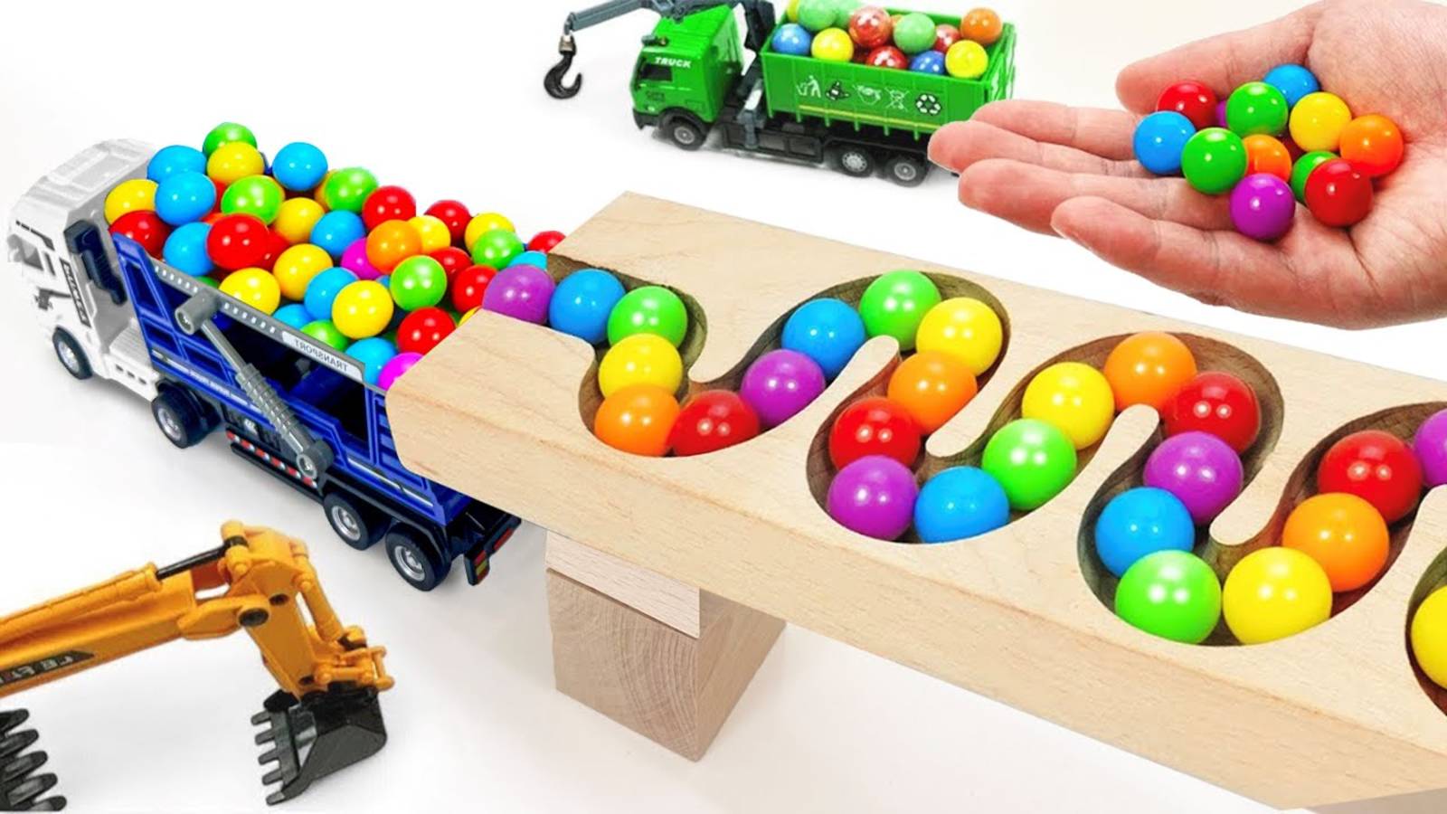 Забег мраморных шариков Склон ☆ Самосвал Экскаватор Скорая помощь Погрузчик Мусоровоз Трактор