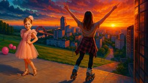 Милке 6 лет, в гости с красивым закатом, фондю, покатушки на роликах в парке / 34 неделя 2025 года