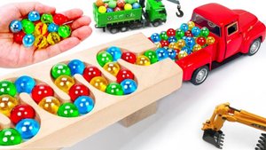 Забег мраморных шариков Склон ☆ Самосвал Экскаватор Скорая помощь Погрузчик Мусоровоз Трактор