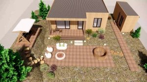 Ландшафт и каркасный дом в горной местности