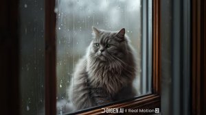 Грустный котик у окна