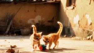 Семейство кошек ловит рыбу и готовит еду.