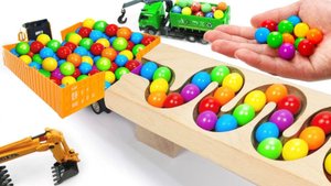 Забег мраморных шариков Склон ☆ Самосвал Экскаватор Скорая помощь Погрузчик Мусоровоз Трактор