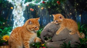 Мультики про котиков для малышей - Мама-кошка спасает слоненка, чтобы воссоединиться с мамой