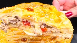 Несладкий сочный ПИРОГ с начинкой...🥧🥩🍅😋 Рецепт в описании ✍️