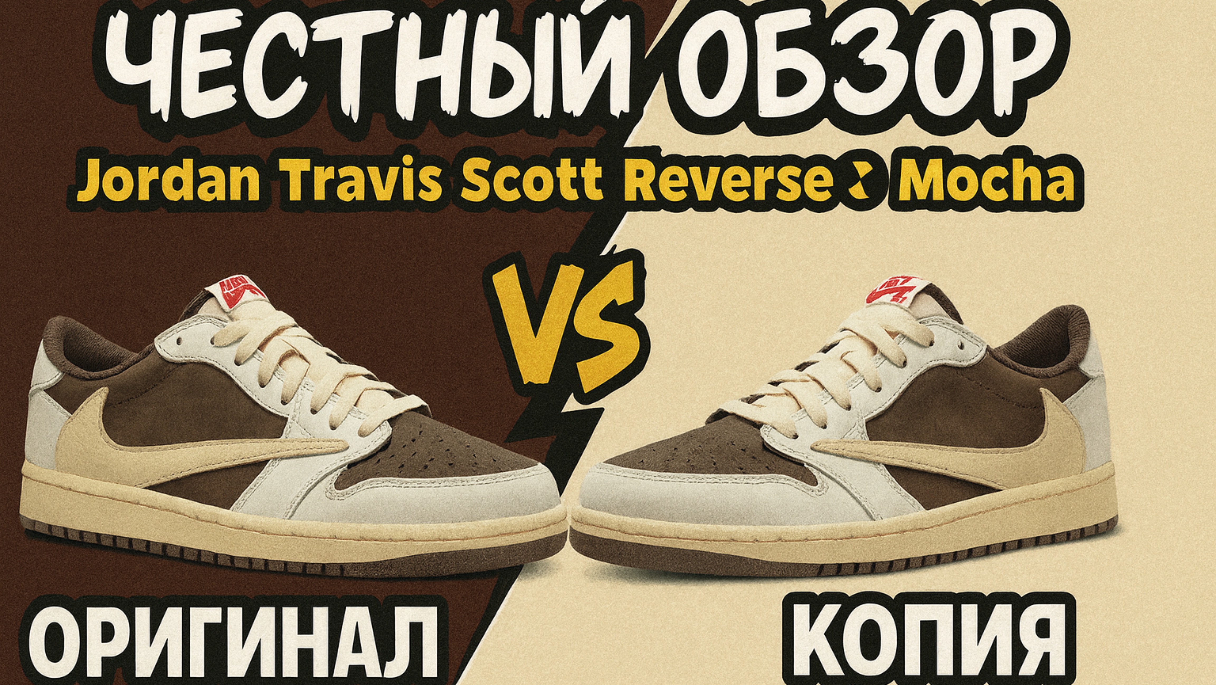 Фейк и Оригинал! Обзор сравнение Nike Air Jordan 1 Low Travis Scott Reverse Mocha смотреть онлайн