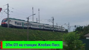 Электропоезд ЭПм-011 на станции Жлобин-Пассажирский (поезд №715 Гомель — Минск)