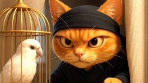Ninja Cat Frees Parrot… By Accident