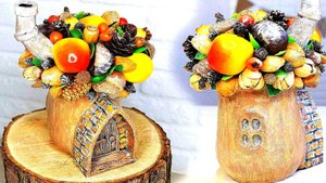 Осенний домик из стеклянной банки