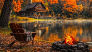 Расслабляющий Осенний Пейзаж на Берегу Озера 🍂 Атмосфера Костра и Успокаивающие Звуки Природы