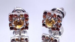 Серьги-пусеты с камнями Цитрин и Сапфир