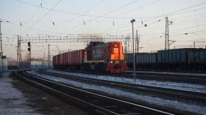 Тепловоз ТЭМ18ДМ-428 с новыми вагонами Алтайвагона.