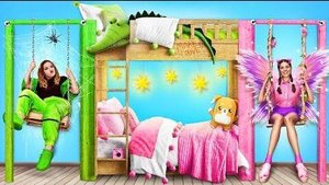 Мы построили двухэтажную кровать с качелями