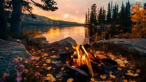 Закат на Озере с Костром. Уютная Атмосфера для расслабляющих вечеров.