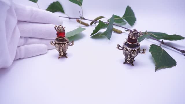 Фигурка Самовар с чайником янтарь бронза латунь миниатюра Открывающий сувенир 540